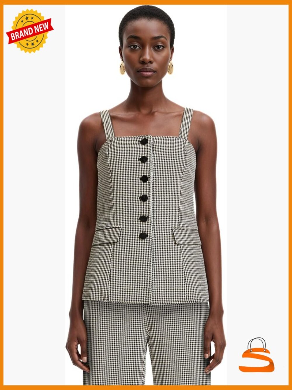 Sleeveless Button-Front Vest with Adjustable Straps Office wear
